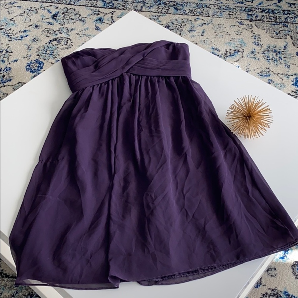 Plum colored chiffon strapless dress